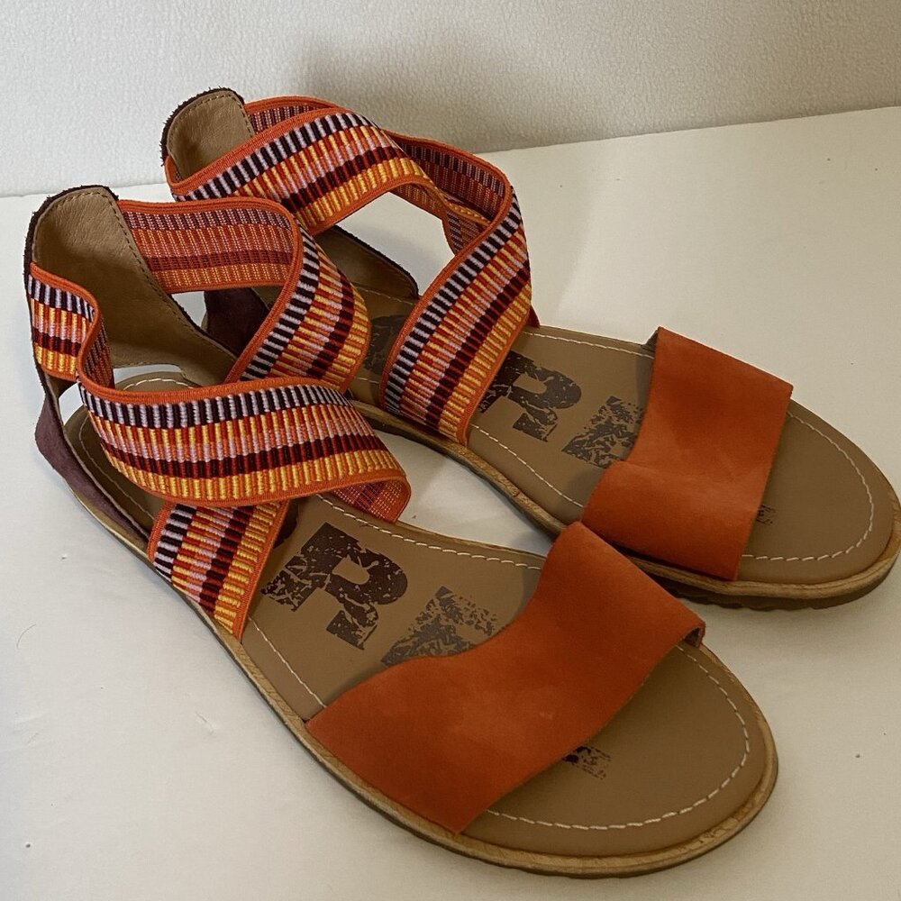 Sorel Womens Ella Sandals Sz 8 Orange Wine Striped Criss Cross Elastic Straps